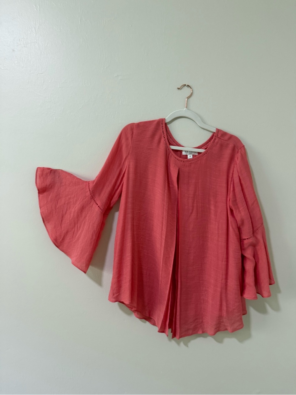 Women’s Coral Bell-Sleeve Blouse with Front Pleat